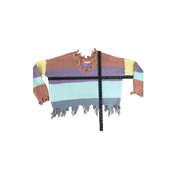 Miracle USA MULTI-COLOR BLOCK SWEATER Cotton V Neck M/L - Picture 11 of 12